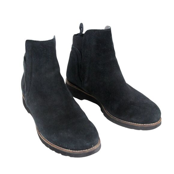 Blondo WATERPROOF BLACK GENUINE LEATHER SUEDE ELASTIC LOW HEEL ANKLE BOOTS Sz 7M - Picture 1 of 9